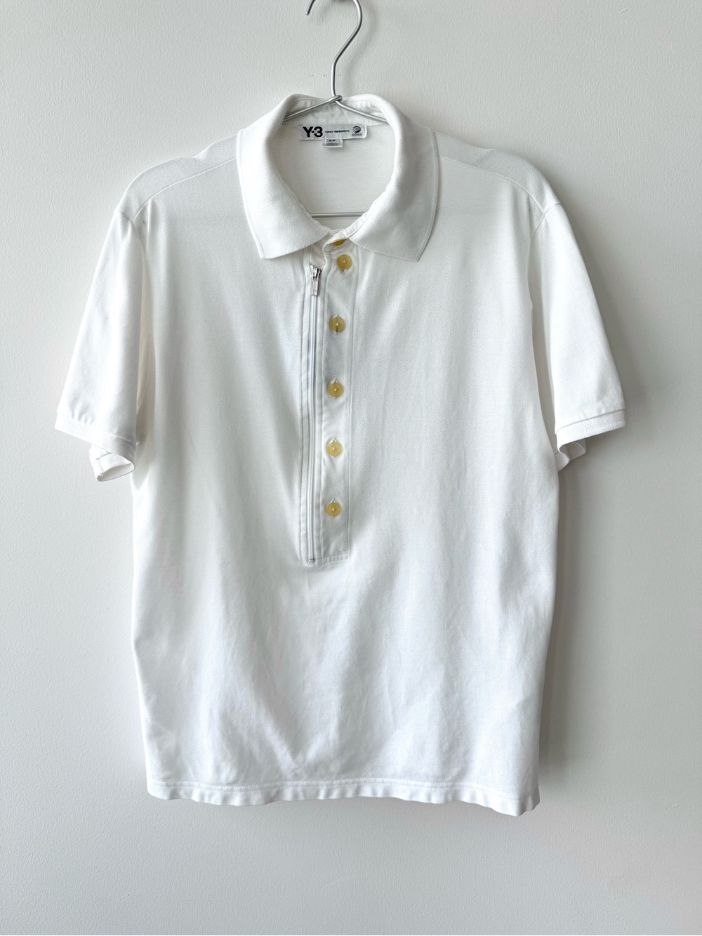 Y-3 Yohji Yamamoto Adidas White Polo Shirt with Zip Closure - Size Small